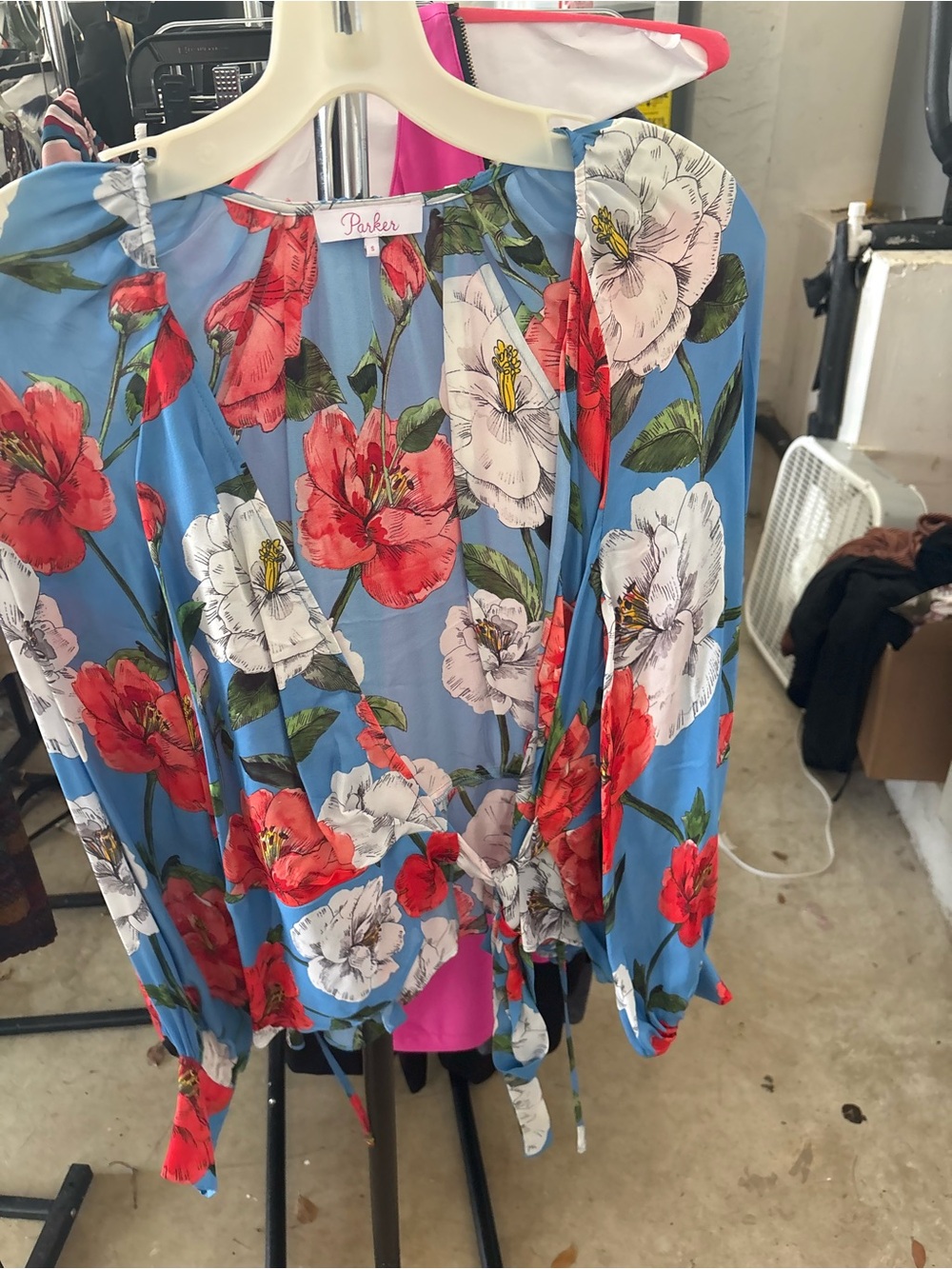 Parker Blue Floral Wrap Blouse size small